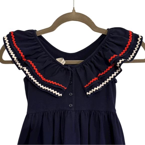 Janie and Jack Girls Navy Blue Dress Sz 6 Flutter Sleeve Ric Rac Trim - Picture 3 of 5